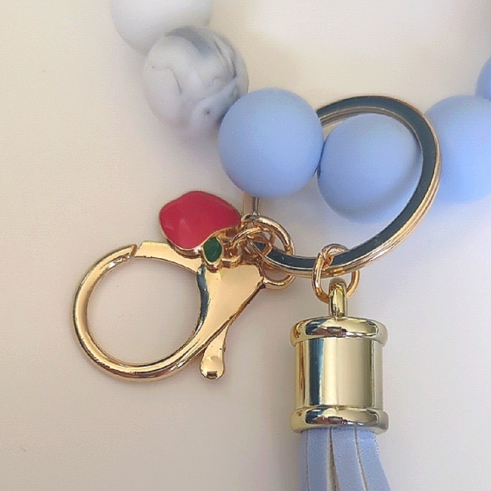 Blue and Gray Beaded Thank You Teacher Gift Key & Card Holder with Tassel - Picture 3 of 9